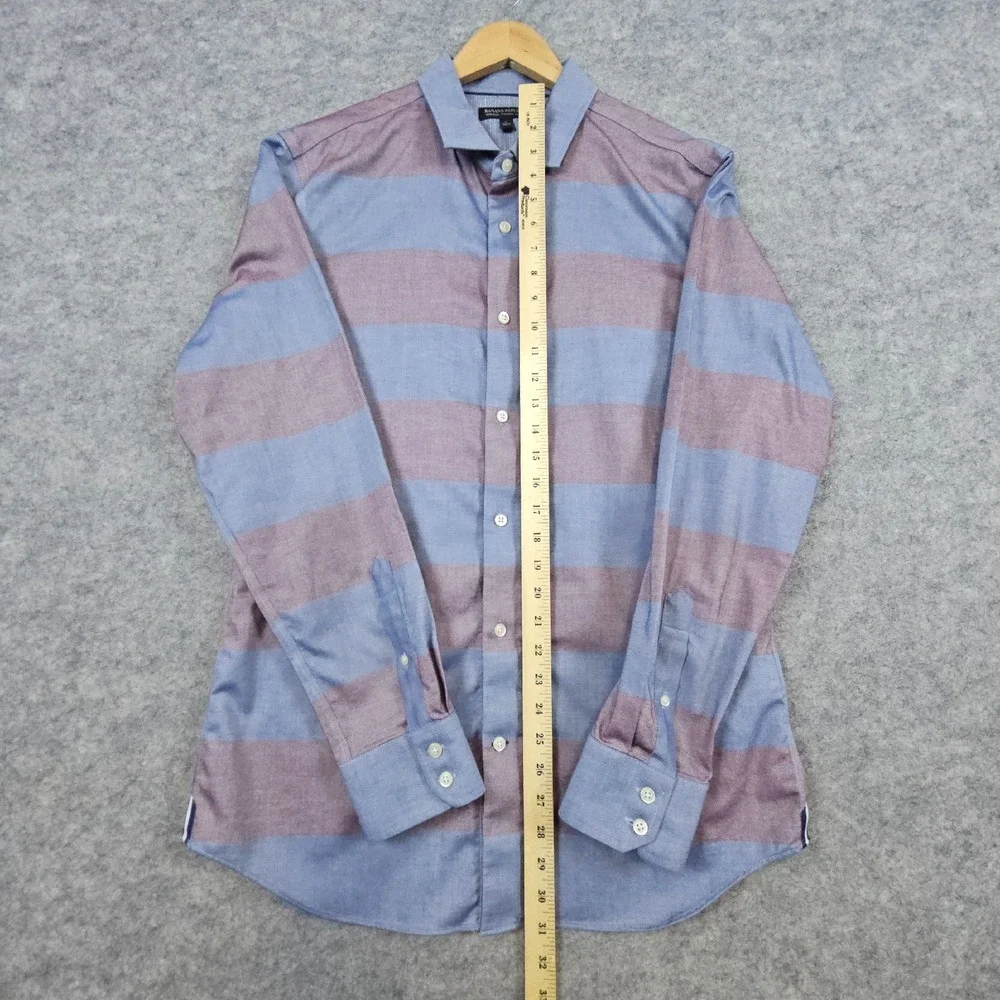 Banana Republic‎ Men's Pale Red & Blue Rugby Striped Size L Dress Shirt STAINS